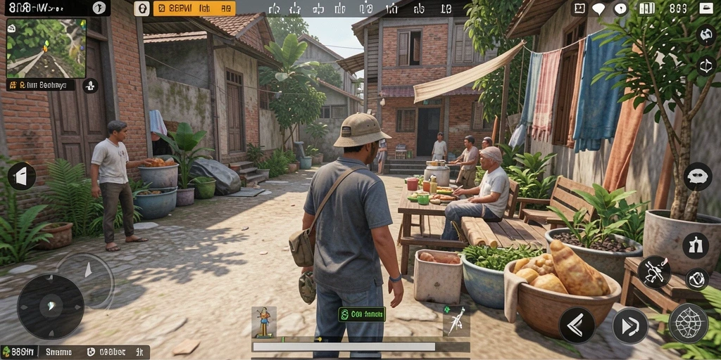 Screenshot gameplay 888FW menampilkan interaksi karakter dalam simulasi kehidupan.