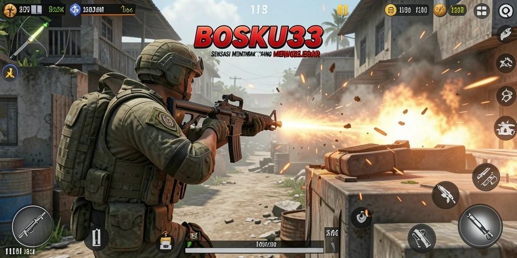 Gameplay mendebarkan dari BOSKU33 dengan aksi tembak menembak yang seru.