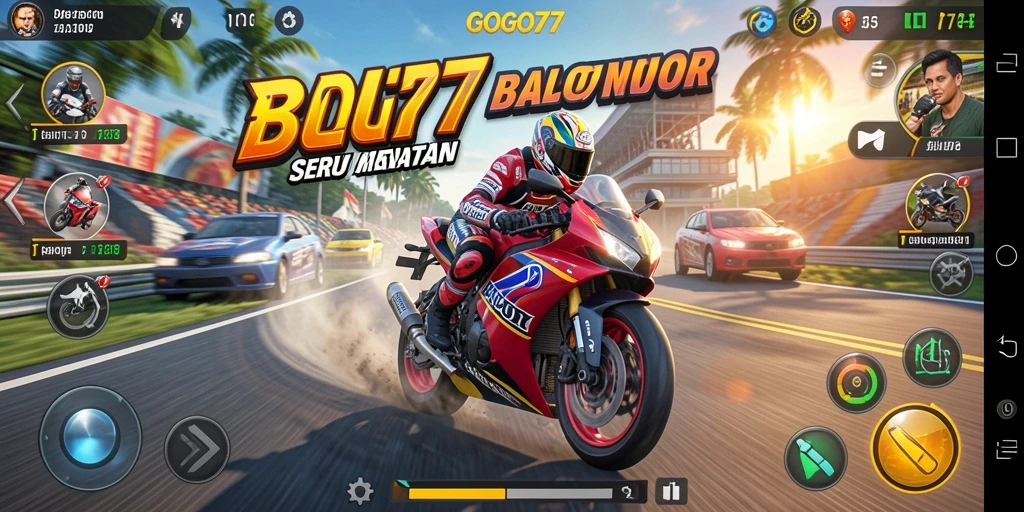 Gameplay GOGO77 yang seru terlihat di trek balap yang menantang.