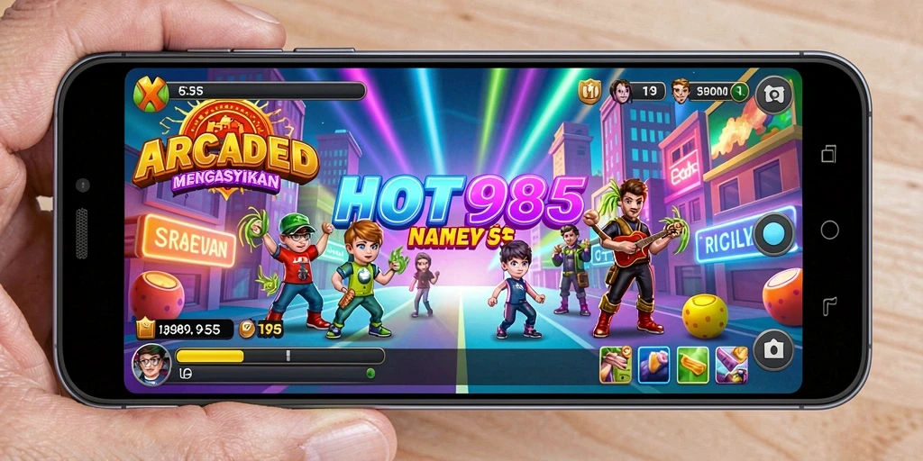 Tampilan seru gameplay HOT985 dengan aksi Arcade yang menantang.