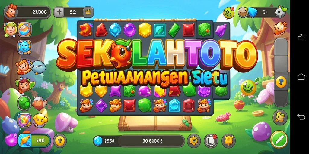 Tampilan seru gameplay SEKOLAHTOTO dalam tantangan Match-3.