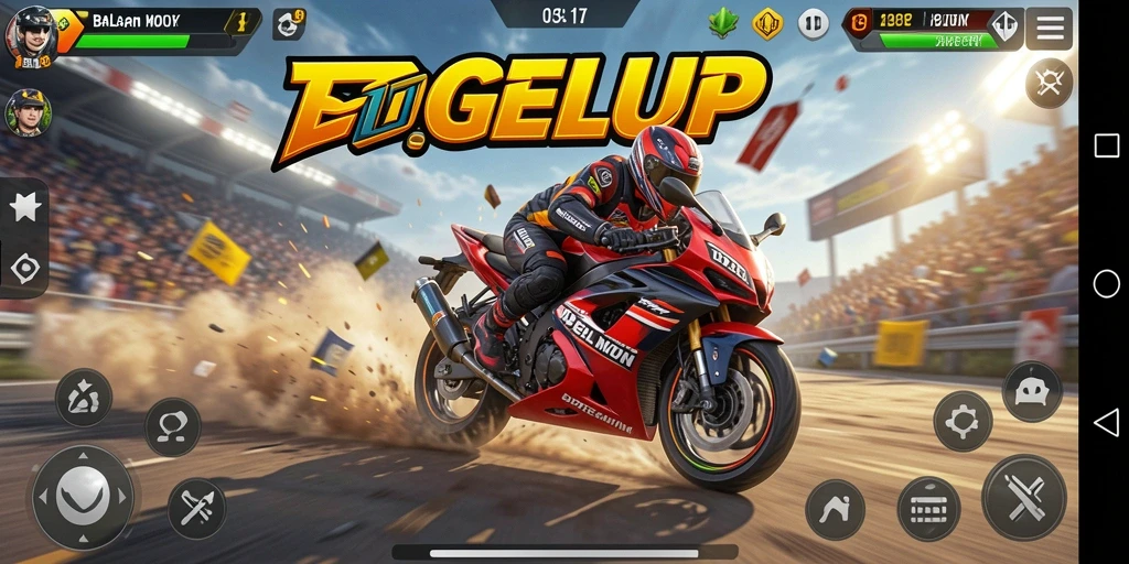 Tampilan gameplay TOGELUP dengan balapan motor yang seru dan menegangkan.